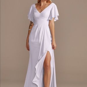 David’s Bridal Flutter Sleeve Bridesmaid Dress with Cascade in Lavender Haze